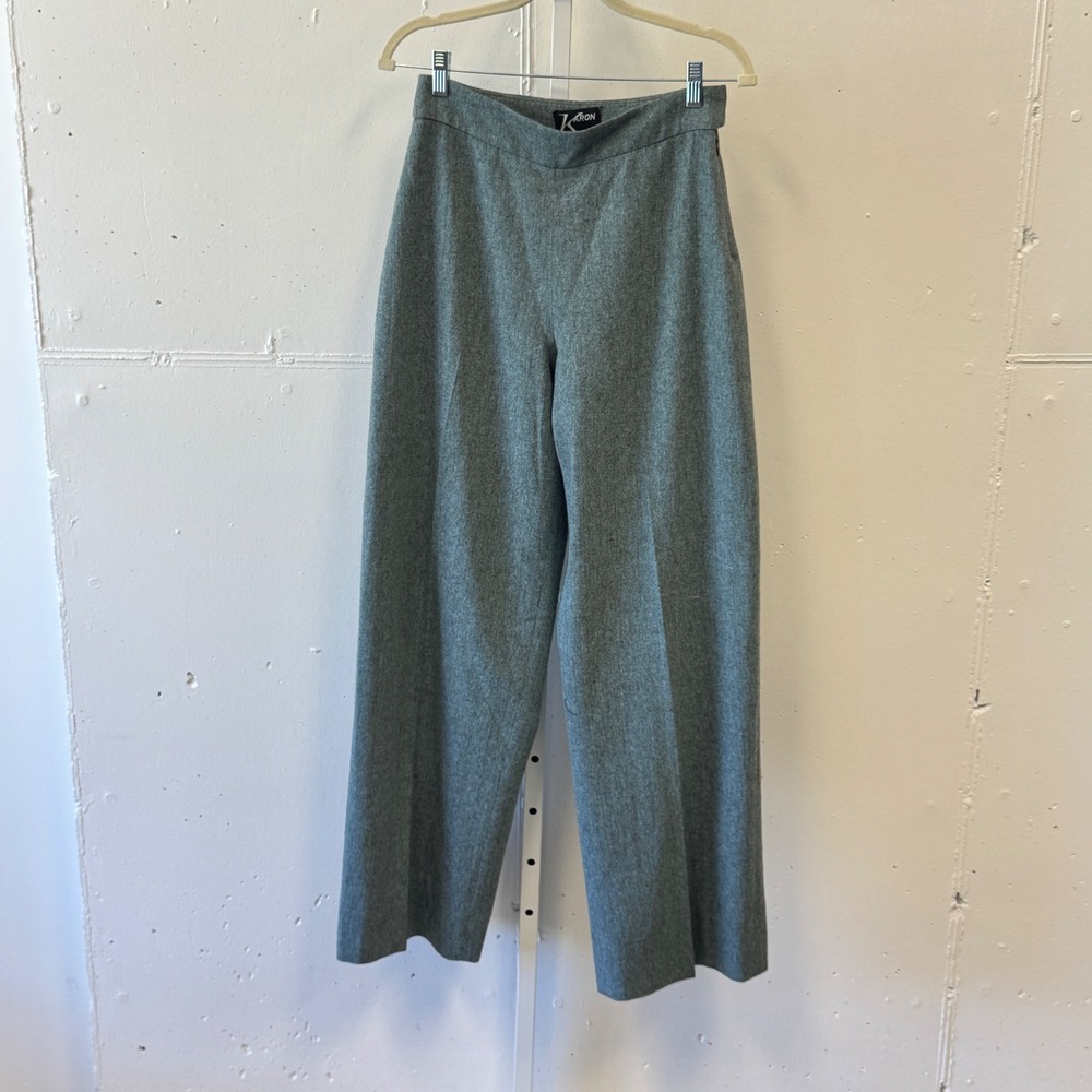 Karon Custom Couture Gray Salt and Pepper Wide Leg High Waisted Trousers Pants‎